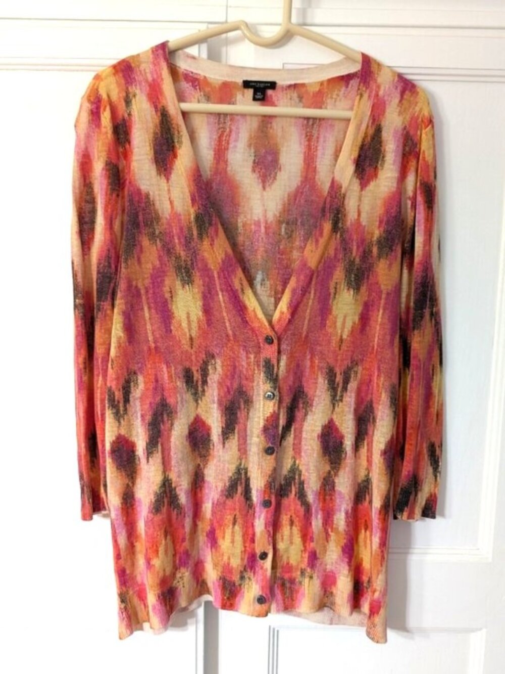 Ann Taylor Lightweight Silk/Linen V-Neck Button Cardigan XL